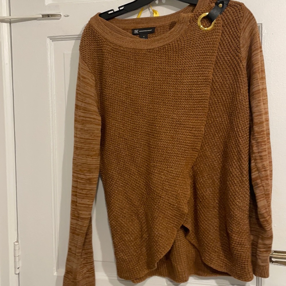 Great Fall Rust Colored Sweater with gold details and relaxed fit
